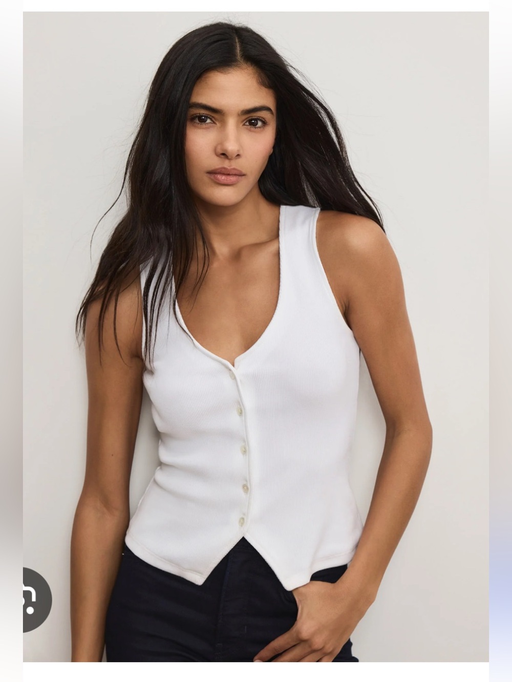Veronica Beard White Hoorne Ribbed Button-Front V-Neck Tank Size Small